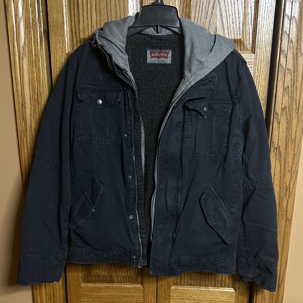 Levi's Men's Dark Jacket with Gray Hood